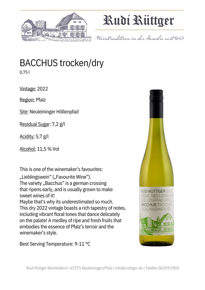 Rudi Rüttger Neuleininger Höllenpfad Bacchus trocken Pfalz 2022 – 750ml - Image 2