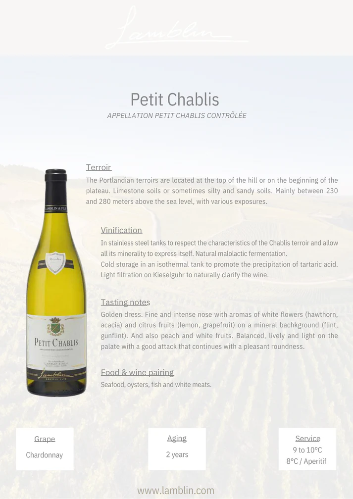 Lamblin Petit Chablis 2022- 750ml - Image 2