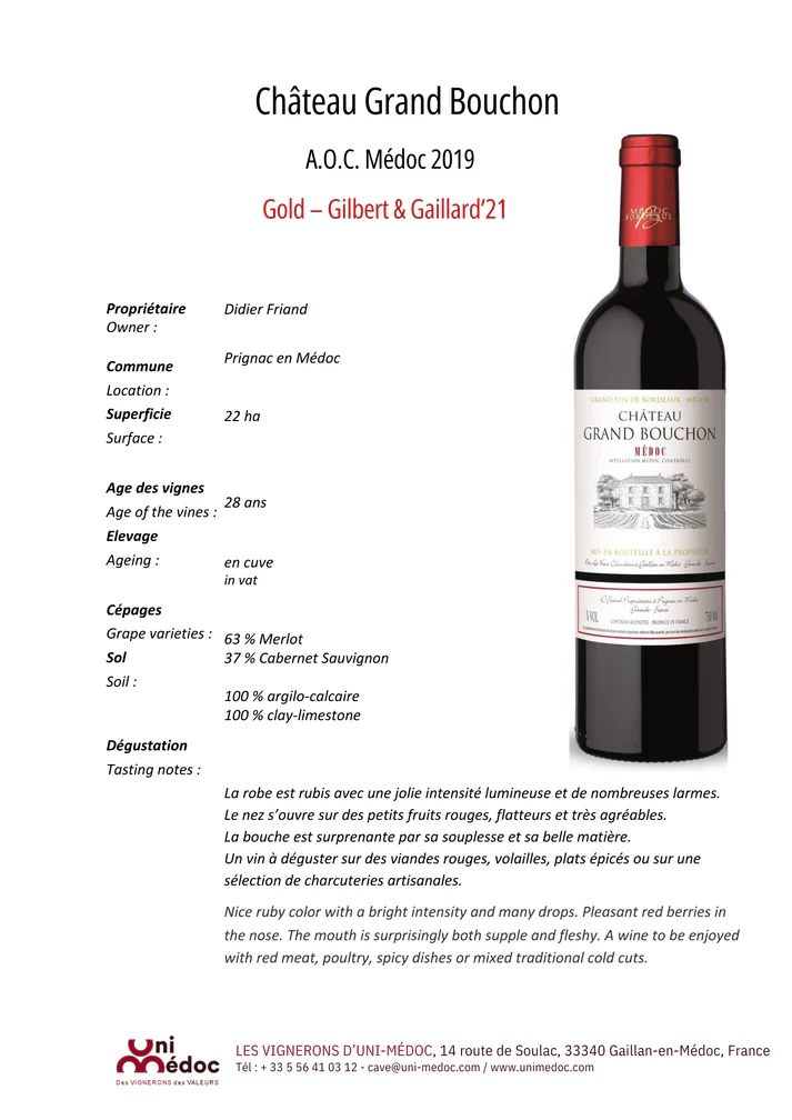 Chateau Grand Bouchon AOC Medoc 2019 – 750ml - Image 2